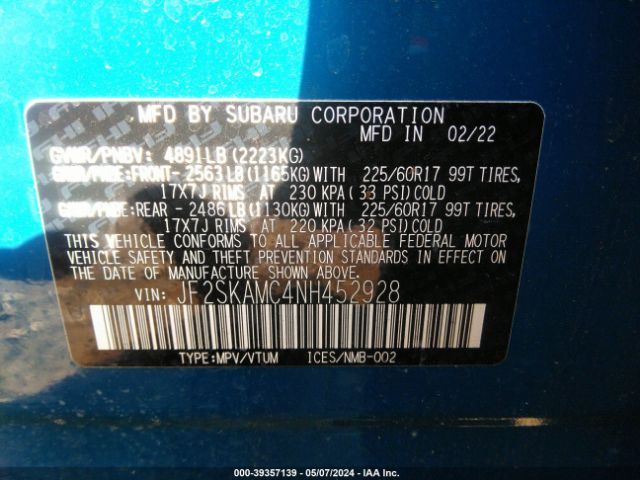 JF2SKAMC4NH452928 Subaru Forester Wilderness