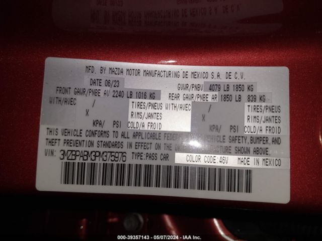 3MZBPABM3PM375976 Mazda Mazda3 2.5 S Select