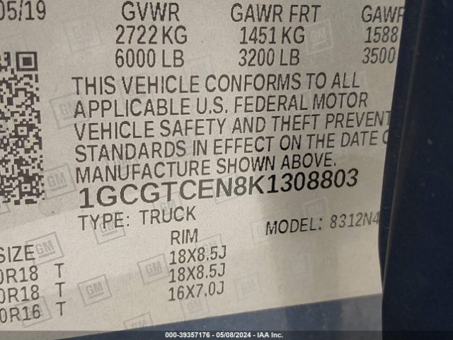 1GCGTCEN8K1308803 Chevrolet Colorado Lt