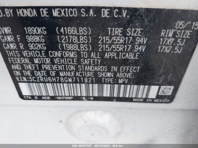 3CZRU6H78GM711821 Honda Hr-v Ex-l