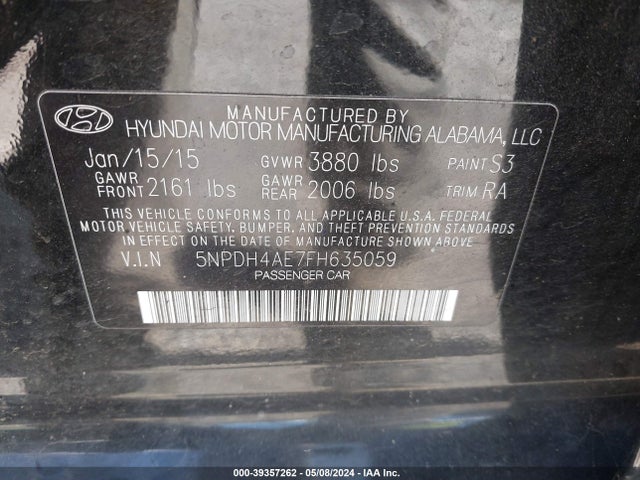 Hyundai ELANTRA SE 2015 5NPDH4AE7FH635059 Image 9