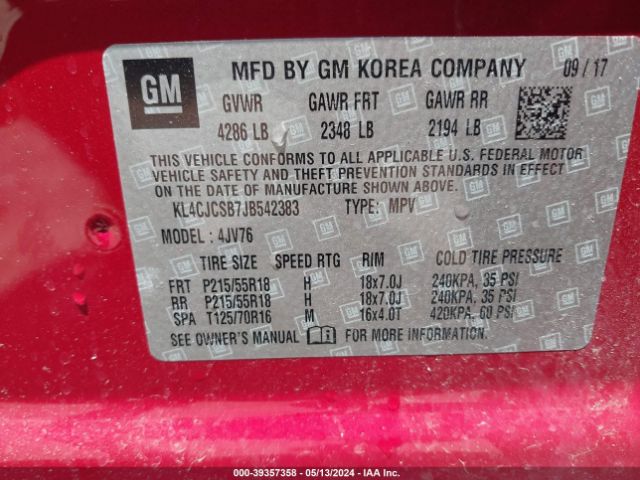 KL4CJCSB7JB542383 Buick Encore Essence