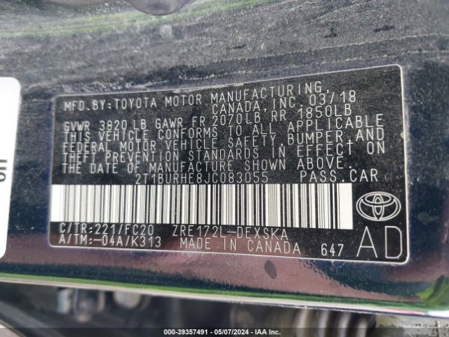 2T1BURHE8JC083055 Toyota Corolla L/le/se/xle/xse