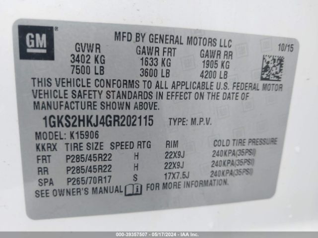 1GKS2HKJ4GR202115 GMC YUKON XL DENALI