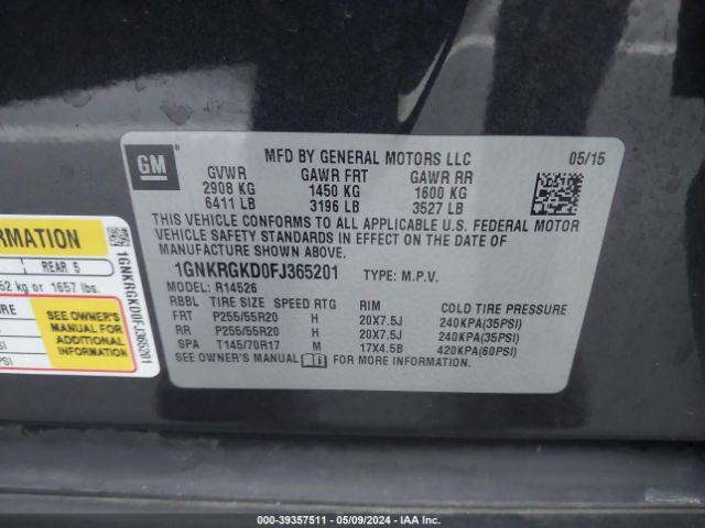 1GNKRGKD0FJ365201 Chevrolet Traverse 1lt
