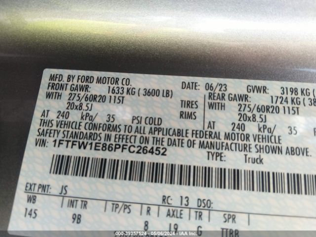 1FTFW1E86PFC26452 Ford F-150 Platinum