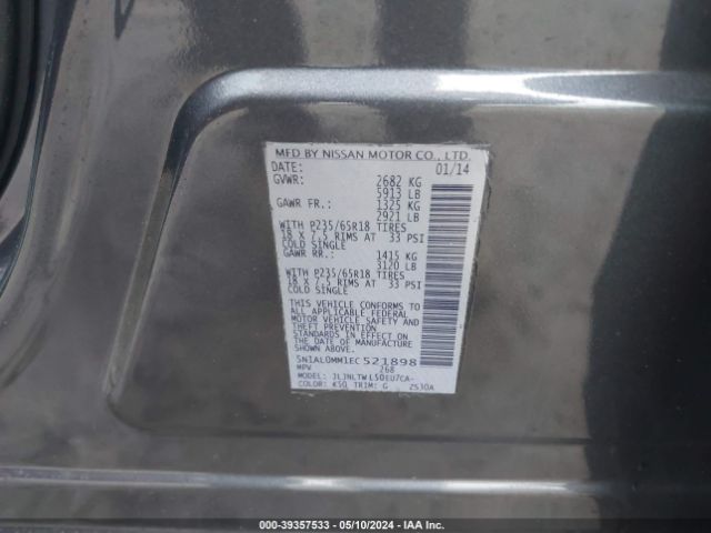 5N1AL0MM1EC521898 Infiniti QX60