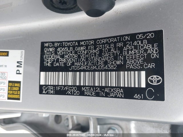 Toyota COROLLA SE 2021 JTDS4MCE6MJ054382 Image 9