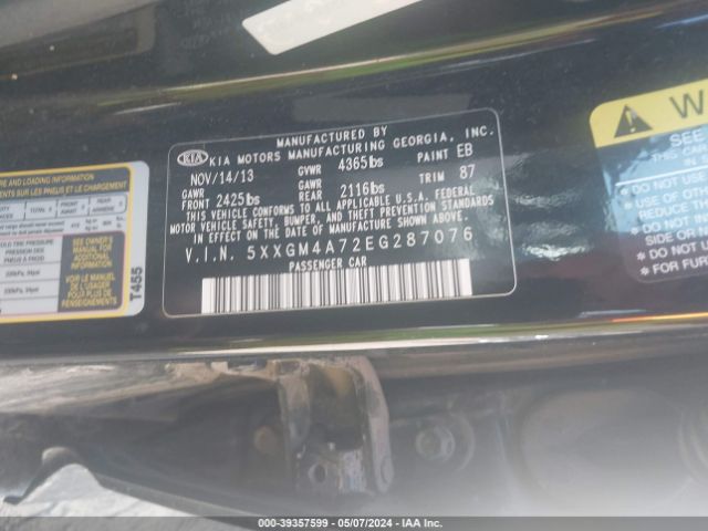 5XXGM4A72EG287076 KIA Optima Lx