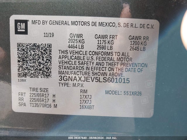 Chevrolet Equinox Fwd 2fl 2020 3GNAXJEV5LS601015 Image 9