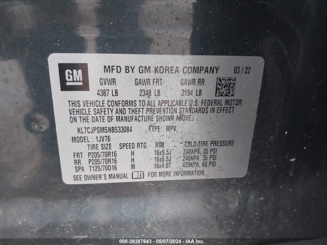 Chevrolet Trax Awd Lt 2022 KL7CJPSM5NB533084 Image 9