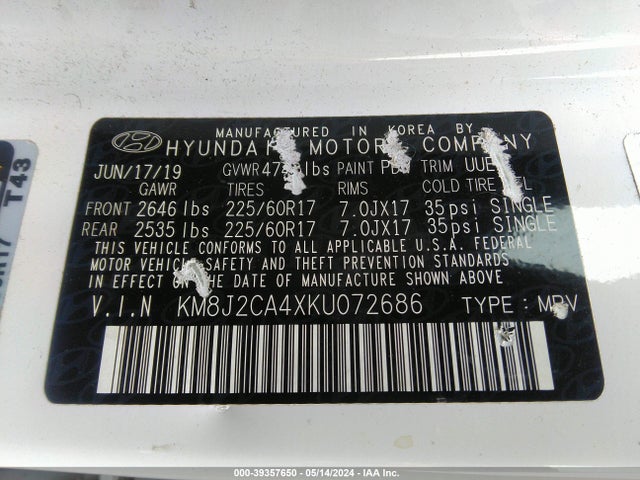 Hyundai TUCSON SE 2019 KM8J2CA4XKU072686 Image 9