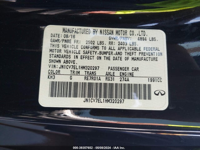Infiniti Q60 2.0t 2017 JN1CV7EL1HM320297 Image 9
