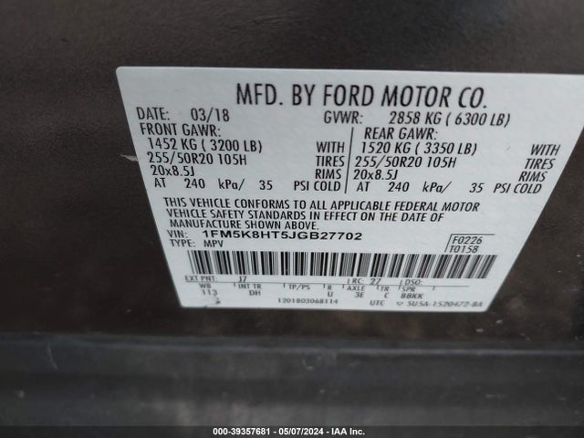Ford Explorer Platinum 2018 1FM5K8HT5JGB27702 Image 9