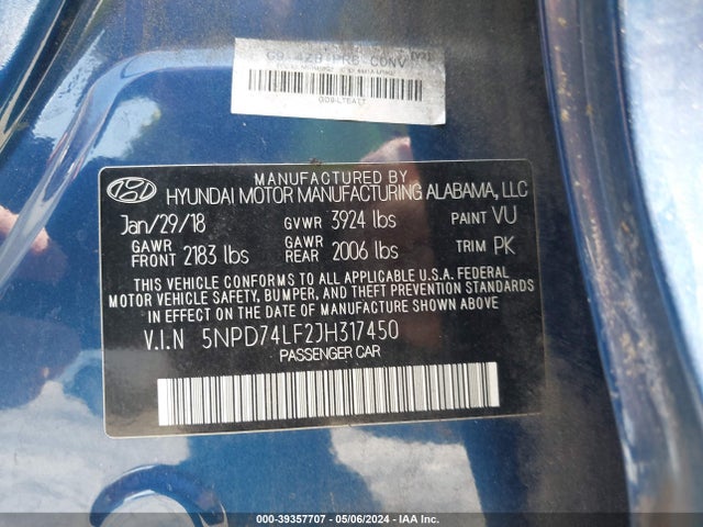 Hyundai ELANTRA SE 2018 5NPD74LF2JH317450 Image 9