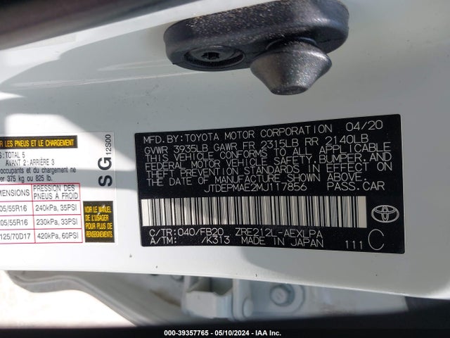 Toyota COROLLA LE 2021 JTDEPMAE2MJ117856 Image 9