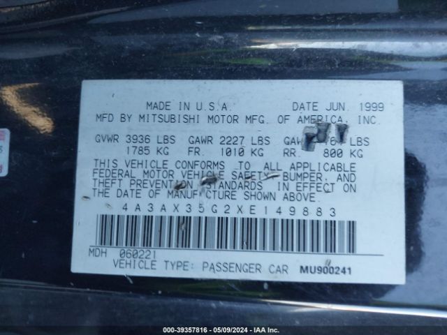 1999 MITSUBISHI ECLIPSE SPYDER 4A3AX35G2XE149883 Photo 8