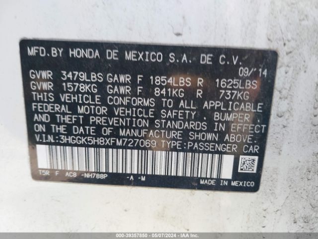 3HGGK5H8XFM727069 Honda Fit Ex/ex-l