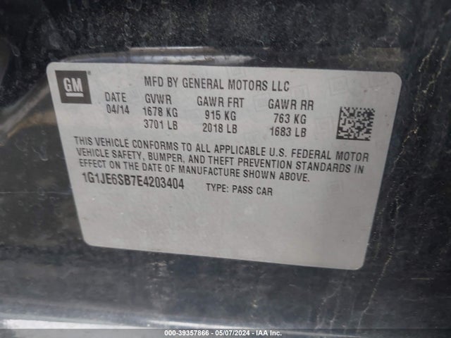 Chevrolet Sonic Ltz Auto 2014 1G1JE6SB7E4203404 Image 9
