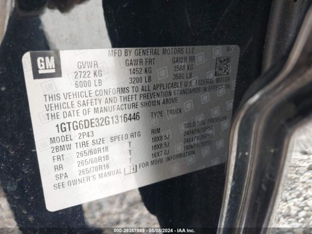 1GTG6DE32G1316446 GMC CANYON SLT