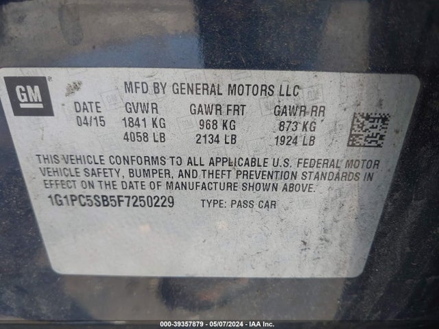 Chevrolet Cruze 1lt Auto 2015 1G1PC5SB5F7250229 Image 9