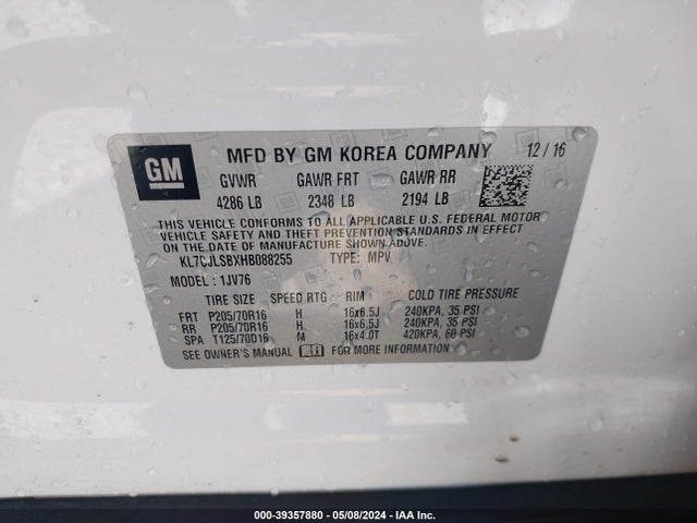 Chevrolet Trax Lt 2017 KL7CJLSBXHB088255 Image 9