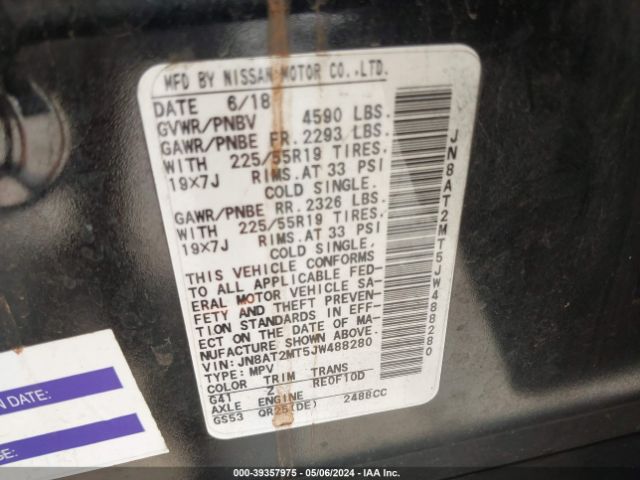 JN8AT2MT5JW488280 Nissan Rogue Sl