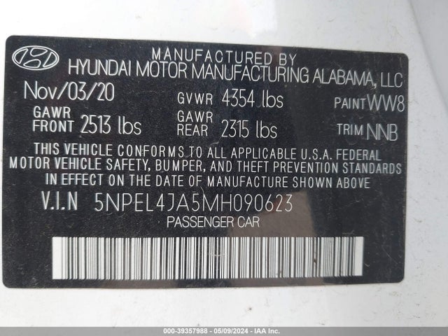 Hyundai SONATA SEL 2021 5NPEL4JA5MH090623 Image 9