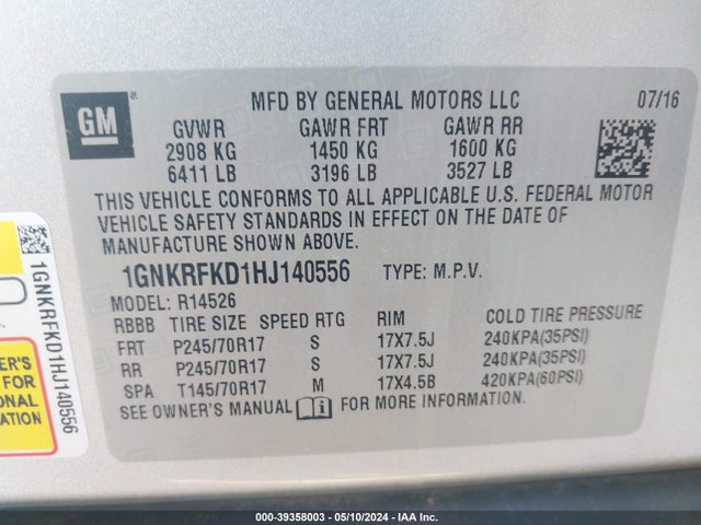 Chevrolet Traverse Ls 2017 1GNKRFKD1HJ140556 Image 9