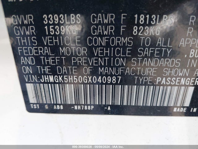 Honda FIT LX 2016 JHMGK5H50GX040987 Image 9