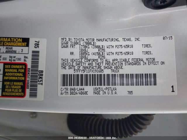 5TFFY5F11FX191685 Toyota Tundra Limited 5.7l V8
