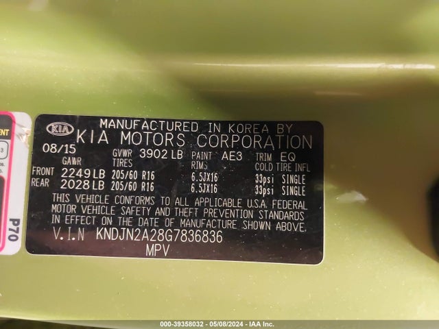KIA Soul 2016 KNDJN2A28G7836836 Image 9