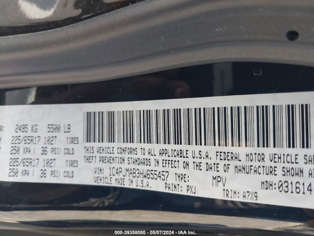 1C4PJMAB3HW655457 Jeep Cherokee Sport 4x4