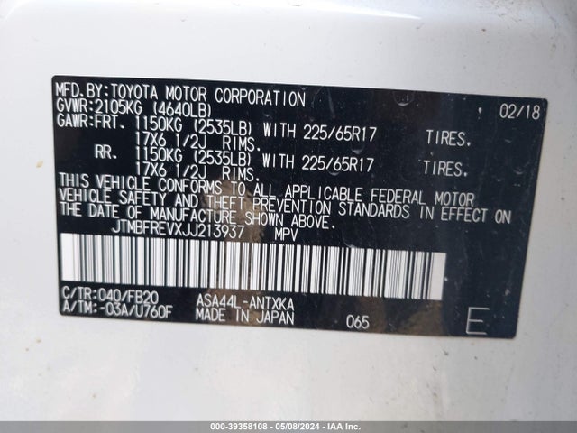 Toyota RAV4 LE 2018 JTMBFREVXJJ213937 Image 9