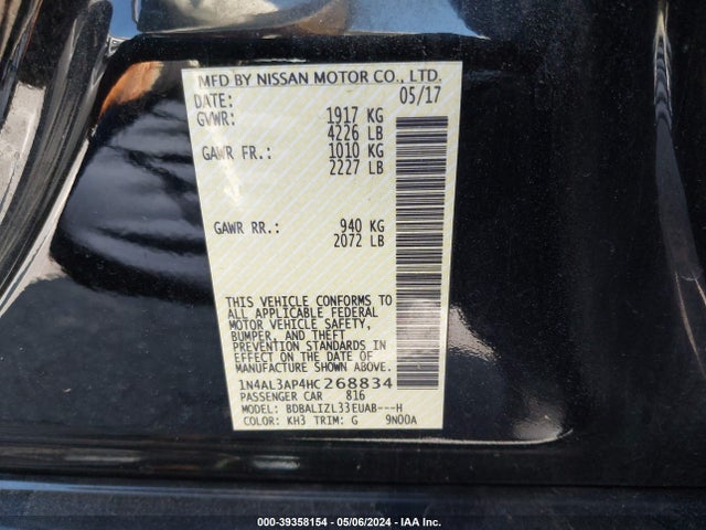 Nissan Altima 2.5 Sv 2017 1N4AL3AP4HC268834 Image 9