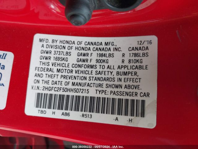 2HGFC2F50HH507215 Honda Civic Lx