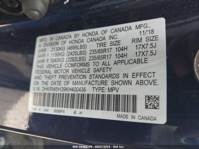 Honda CR-V LX 2019 2HKRW5H39KH400436 Image 9