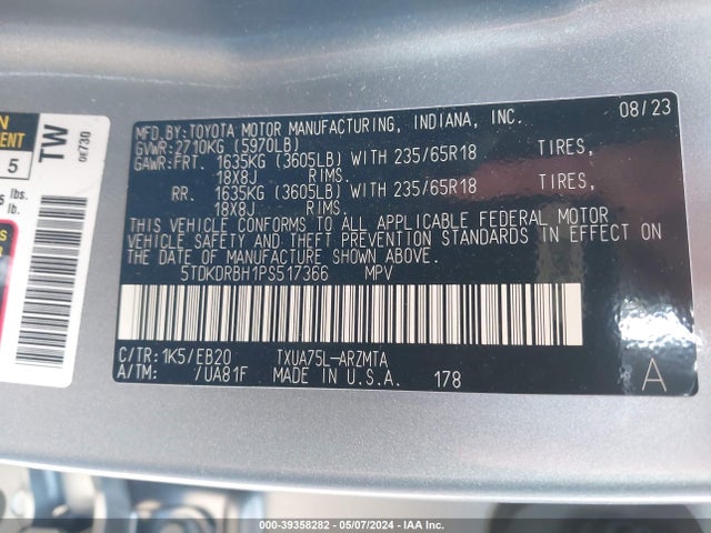 Toyota Highlander Xle 2023 5TDKDRBH1PS517366 Image 9