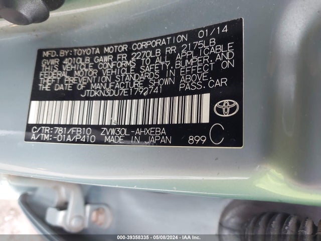 Toyota Prius Five/four/three/two 2014 JTDKN3DU7E1792741 Image 9