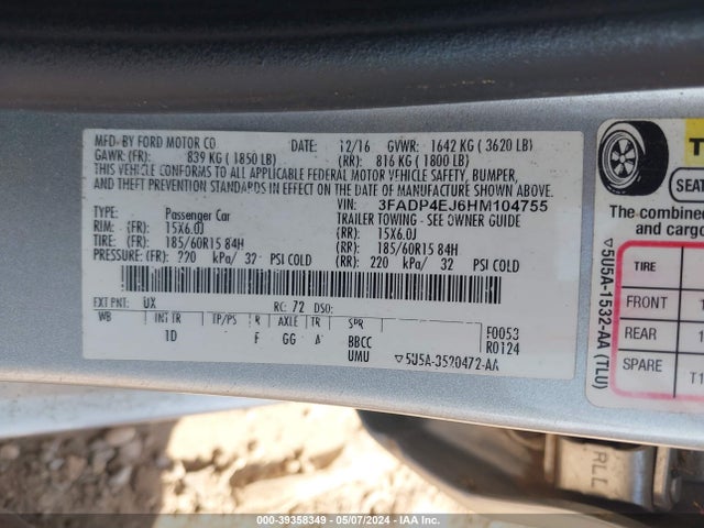 Ford FIESTA SE 2017 3FADP4EJ6HM104755 Image 9