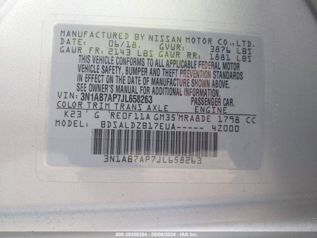 Nissan SENTRA SV 2018 3N1AB7AP7JL658263 Image 9