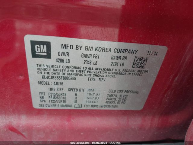KL4CJBSB5FB085865 Buick Encore Convenience