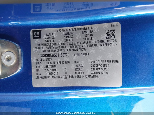 Chevrolet Colorado Wt 2018 1GCHSBEA5J1130779 Image 9