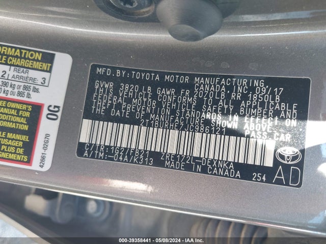 Toyota COROLLA LE 2018 2T1BURHE7JC986121 Image 9
