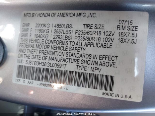 5J8TB3H38GL005917 Acura Rdx Acurawatch Plus Pkg