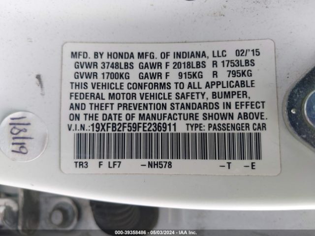 19XFB2F59FE236911 Honda Civic Lx