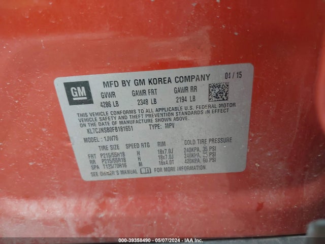 Chevrolet TRAX LTZ 2015 KL7CJNSB0FB181651 Image 9