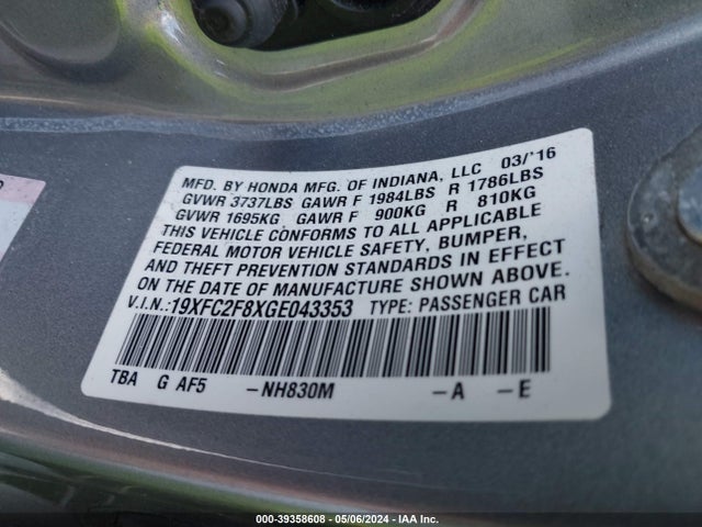 Honda CIVIC EX 2016 19XFC2F8XGE043353 Image 9