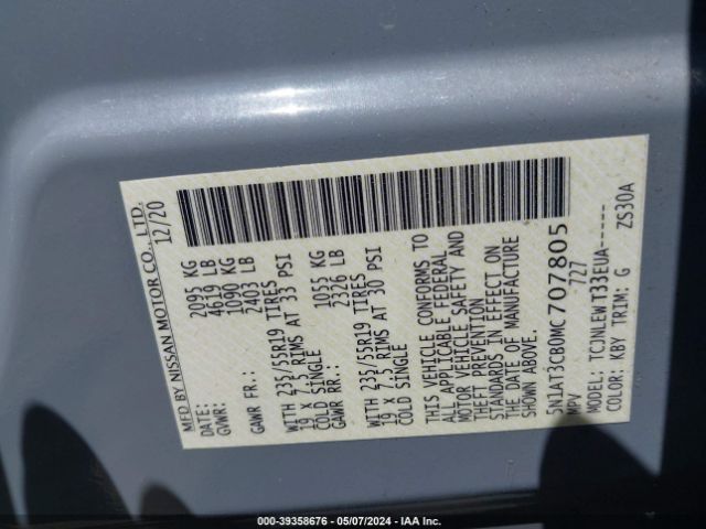 5N1AT3CB0MC707805 Nissan Rogue Sl Intelligent Awd