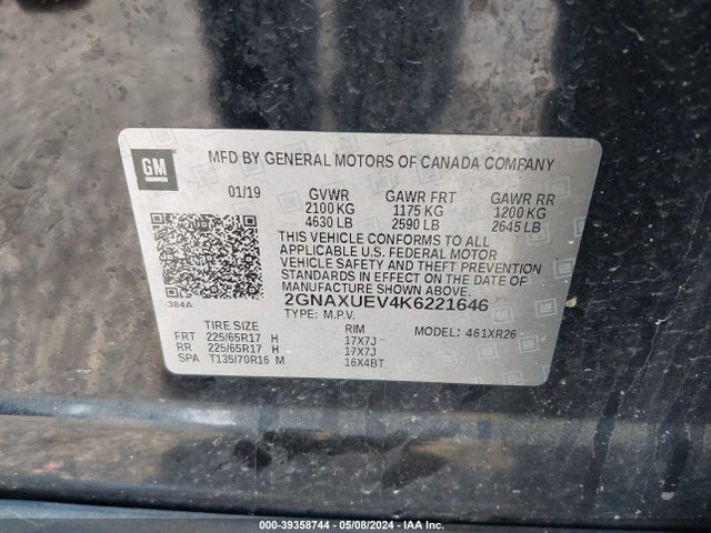 Chevrolet EQUINOX LT 2019 2GNAXUEV4K6221646 Image 9